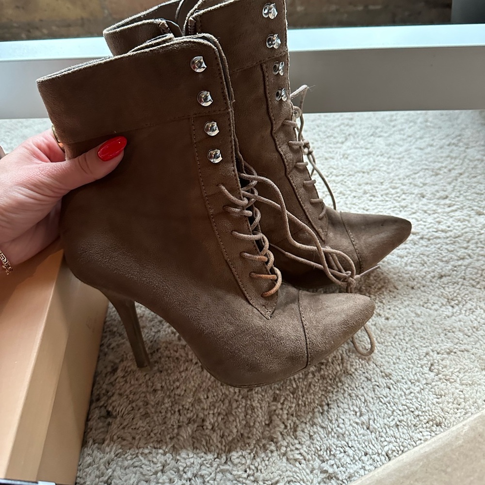 Lace up suede booties